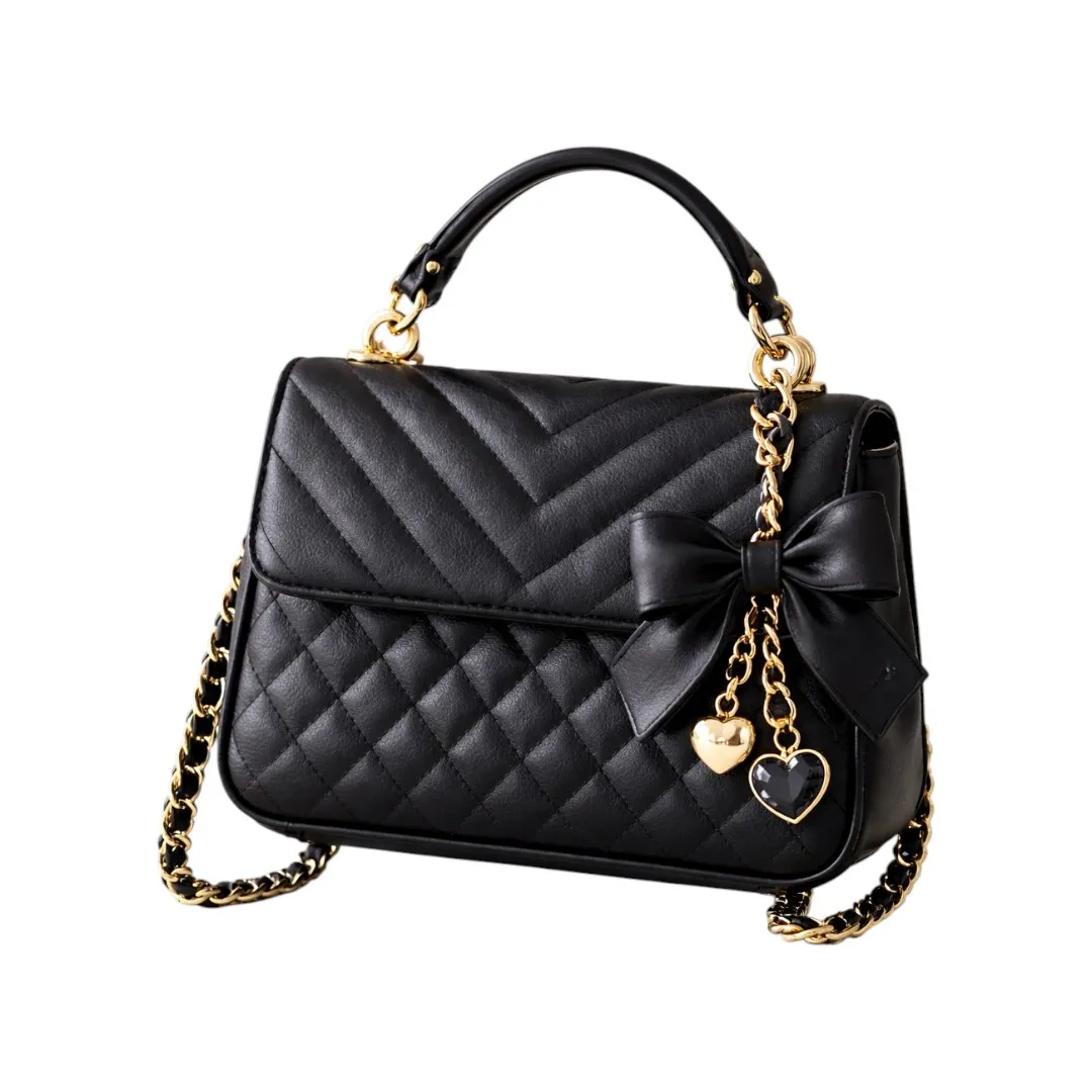 Newbags Discount Inc Black Quilted Shoulder Bag Bow Chain Purse