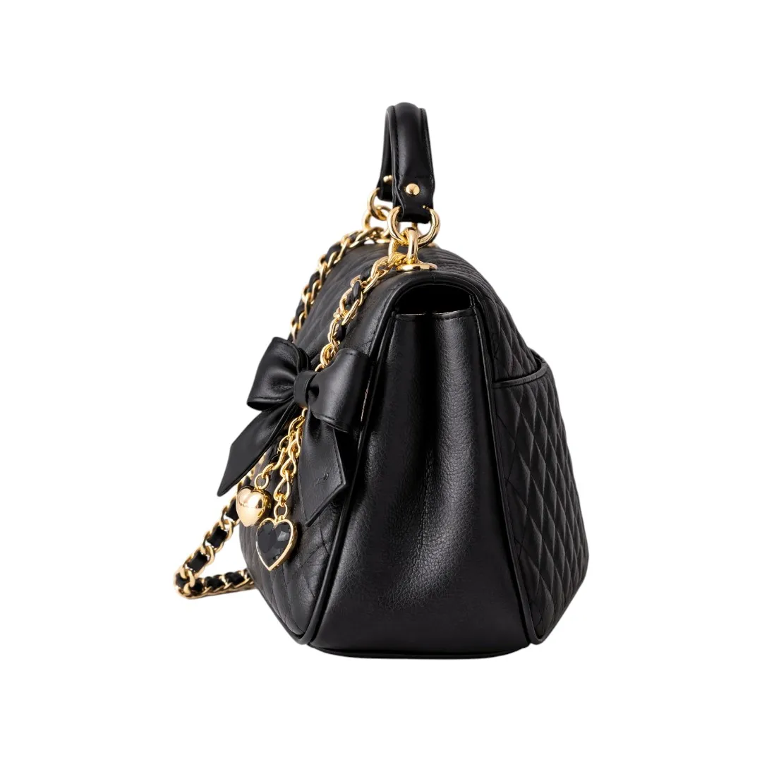 Newbags Discount Inc Black Quilted Shoulder Bag Bow Chain Purse - Image 3