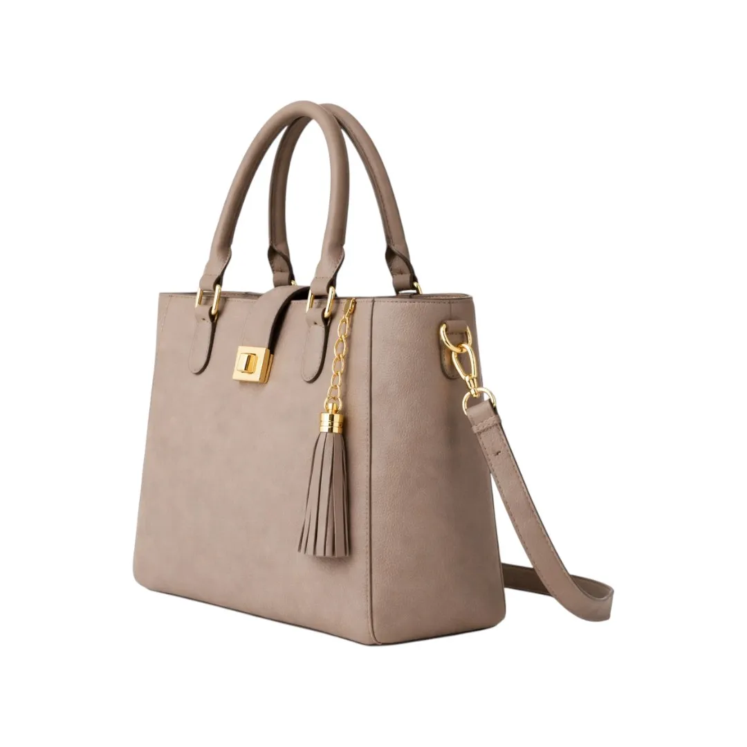 Newbags Discount Inc Taupe Shoulder Satchel Bag Tassel Handle Bag - Image 2